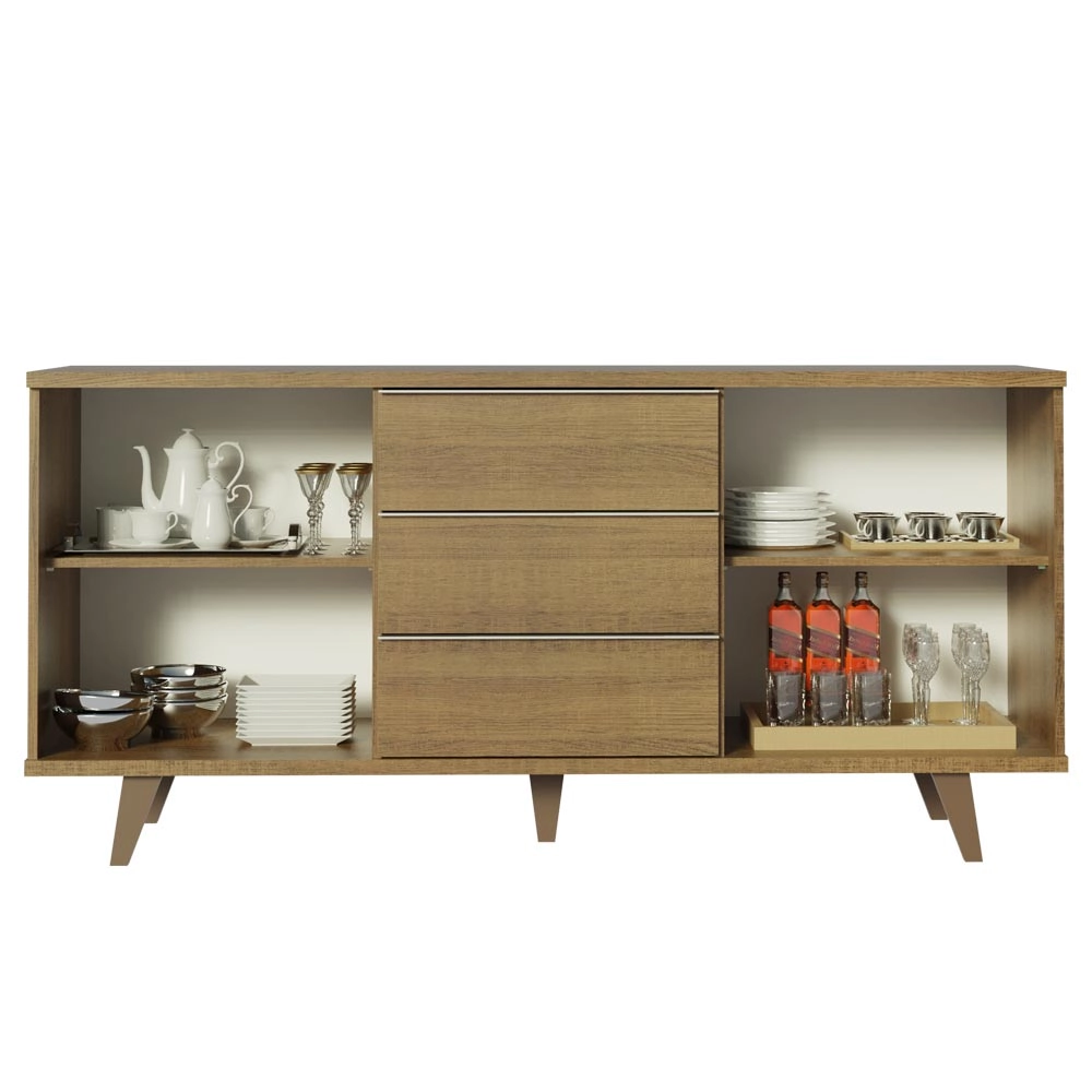 Buffet Aparador Madesa 7014 com 3 Gavetas e 2 Portas com Pés Cor:Rustic