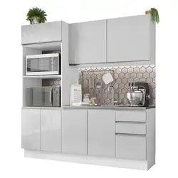 Cozinha Compacta Madesa 100% MDF Acordes 2 Gavetas 8 Portas Branco Brilho Cor:Branco