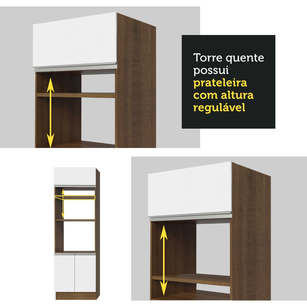 Torre Quente Madesa Glamy 70 cm 3 Portas Rustic/Branco Cor:Rustic/Branco