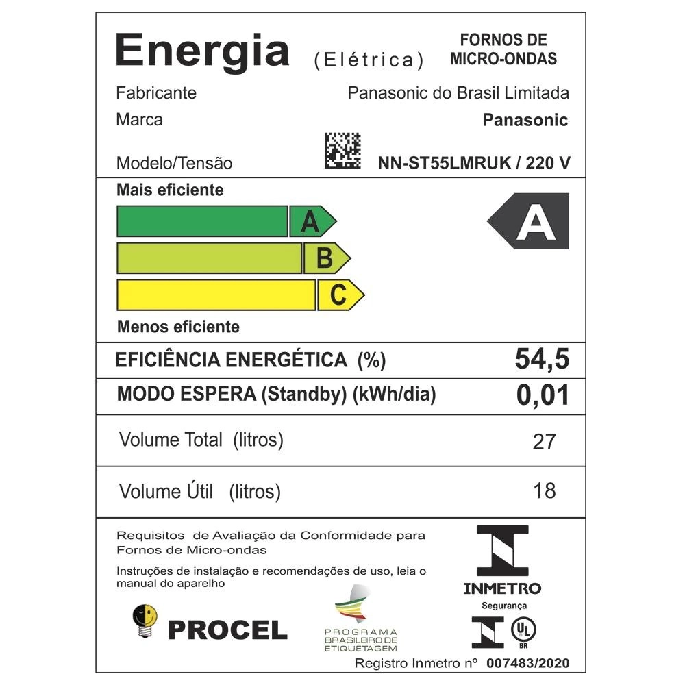 Micro-ondas Panasonic NN-ST55LMRUK 27L Semiespelhado com Tecnologia Antibacteria Prata 220V