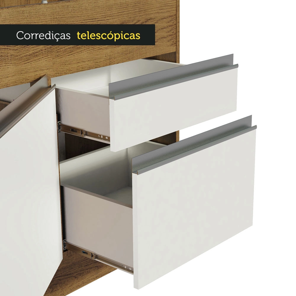 Balcão de Pia Madesa Glamy 150 cm 2 Portas e 2 Gavetas (Sem Tampo e Pia) Rustic/Branco Cor:Rustic/Branco