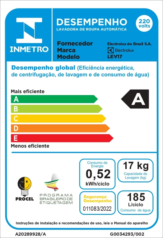 Máquina de Lavar 17kg Electrolux Perfect Care Com Vapor e Jatos Poderosos (LEV17) 220V