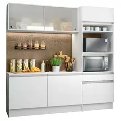 Cozinha Compacta Madesa Topazio Pop com Armário, Balcão e Tampo Branco Cor:Branco