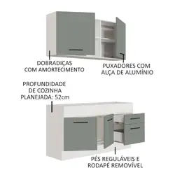 Cozinha Compacta Madesa Agata 150002 com Armário e Balcão (Sem Tampo e Pia) Branco/Cinza Cor:Branco Cinza