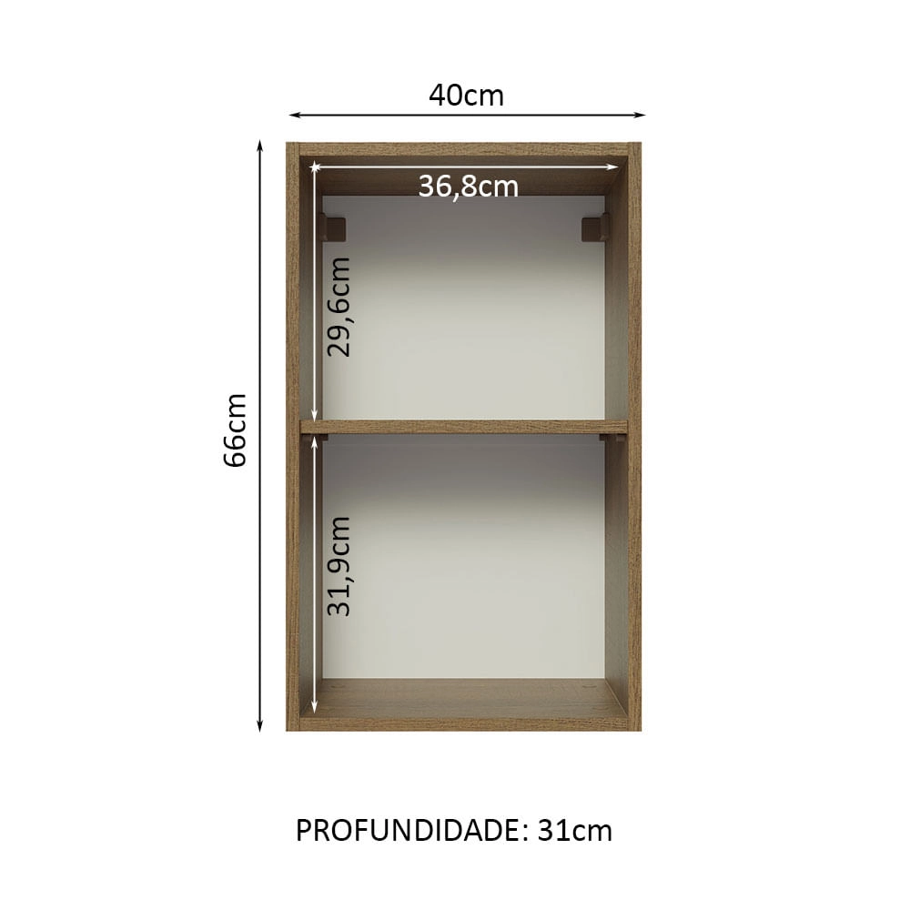 Armário Aéreo Madesa Glamy 40 cm 1 Porta Rustic/Branco Cor:Rustic/Branco