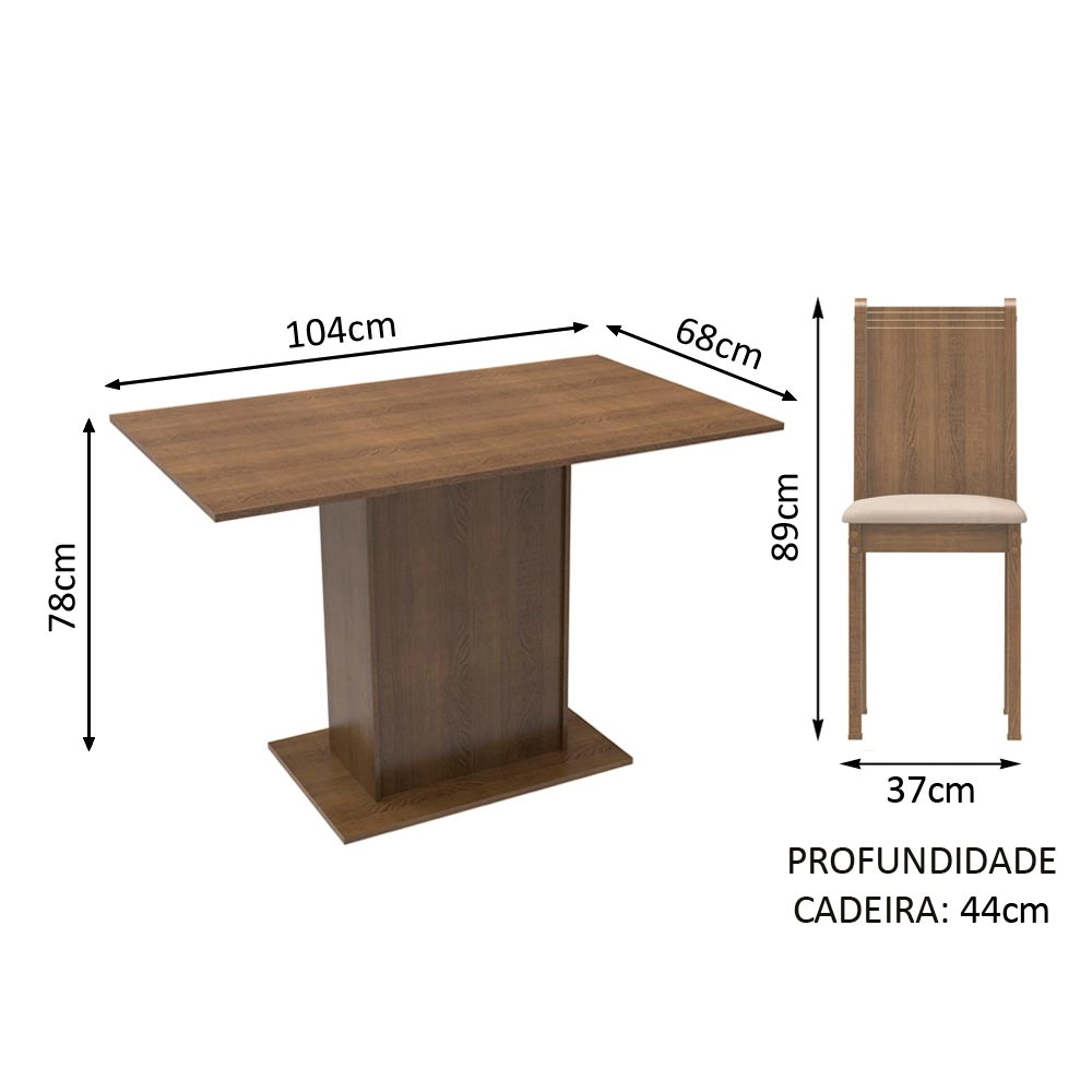 Conjunto Sala de Jantar Lexy Madesa Mesa Tampo de Madeira com 4 Cadeiras Rustic/Pérola Cor:Rustic/Pérola