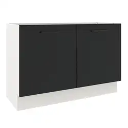 Balcão de Pia Madesa Agata 2 Portas Branco/Preto Cor:Branco/Preto