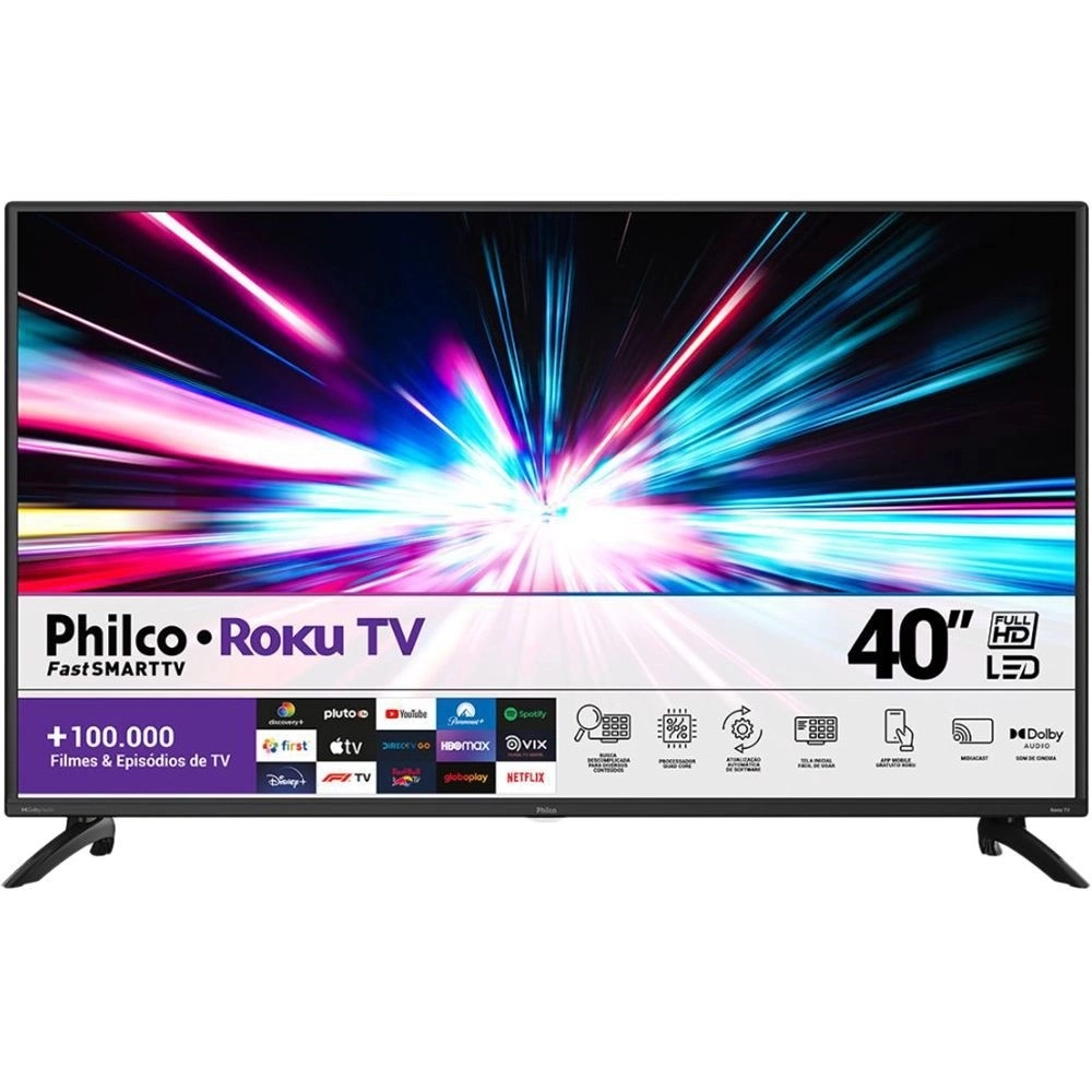 TV LED Smart 40" Philco PTV40G65RCH FHD Processador Quad-Core 3 HDMI 2 USB Preto Bivolt
