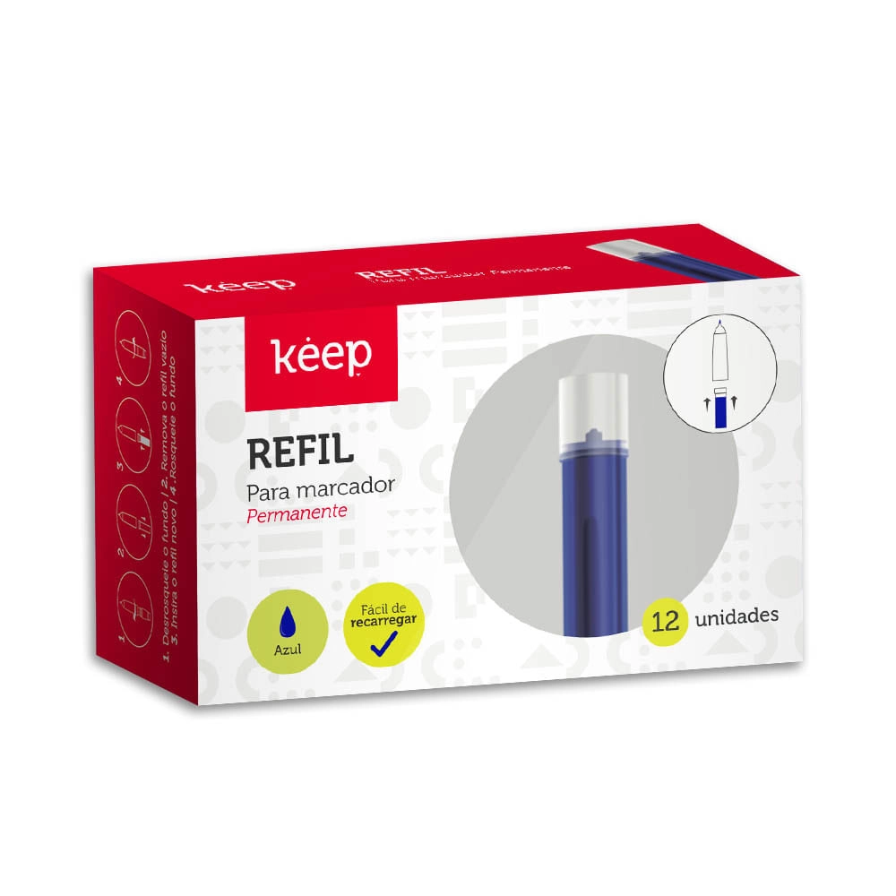 Refil p/ Marcador Permanente 3,5ml Azul Caixa c/ 12un Keep - MR014 MR014