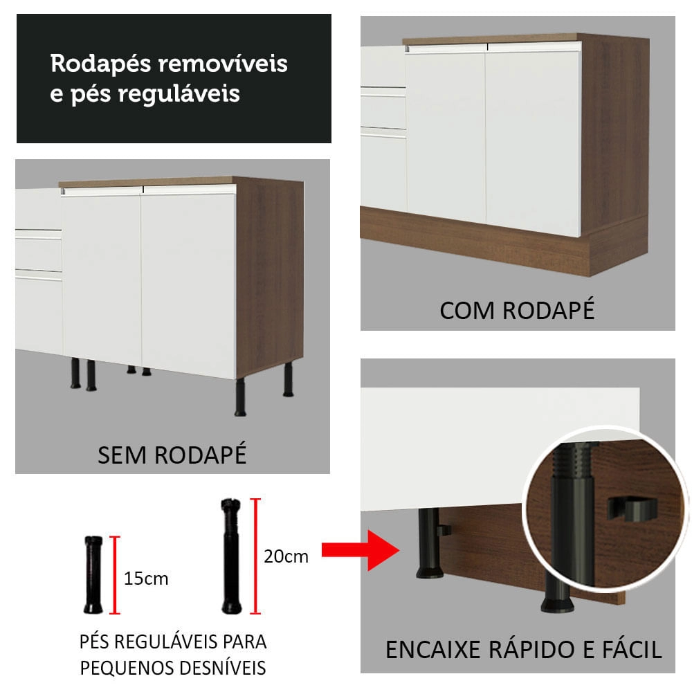 Balcão de Pia Madesa Glamy 150 cm 2 Portas e 2 Gavetas (Sem Tampo e Pia) Rustic/Branco Cor:Rustic/Branco