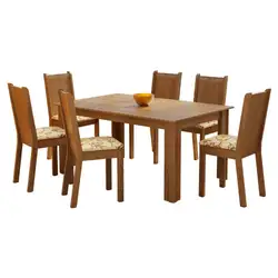Conjunto Sala de Jantar Madesa Analu Mesa Tampo de Madeira com 6 Cadeiras Rustic/Lírio Bege Cor:Rustic/Lírio Bege