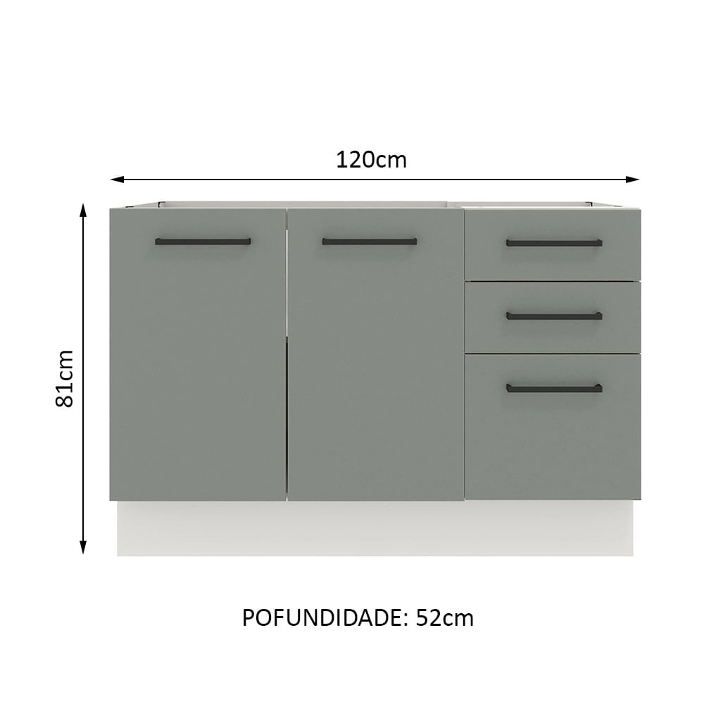 Balcão de Pia Madesa Agata 2 Portas e 3 Gavetas Branco/Cinza Cor:Branco/Cinza