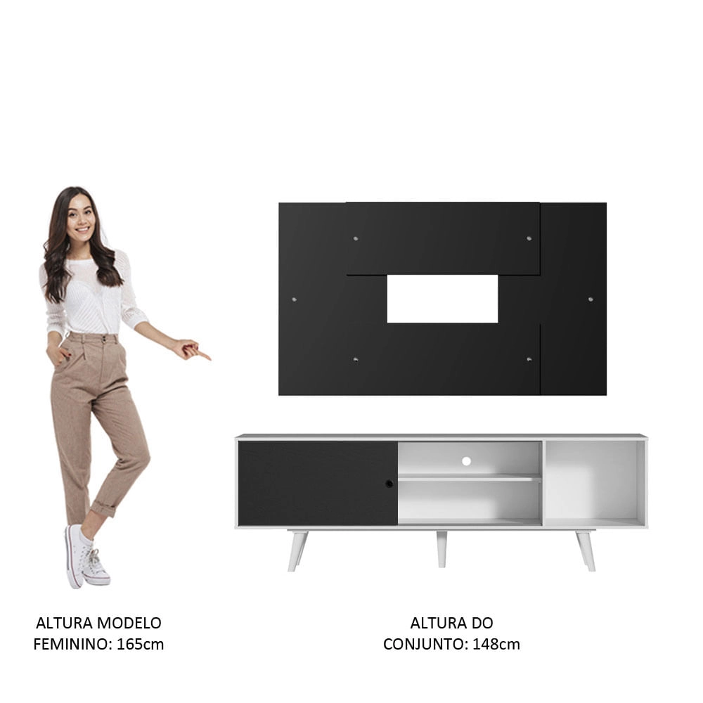 Rack Madesa Dubai com Pés e Painel para TV até 58 Polegadas Branco/Preto 7377 Cor:Branco/Preto/Preto