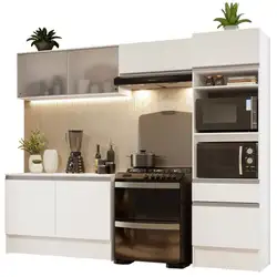 Armário de Cozinha Completa 260cm Branco Topazio Madesa 01 Cor:Branco
