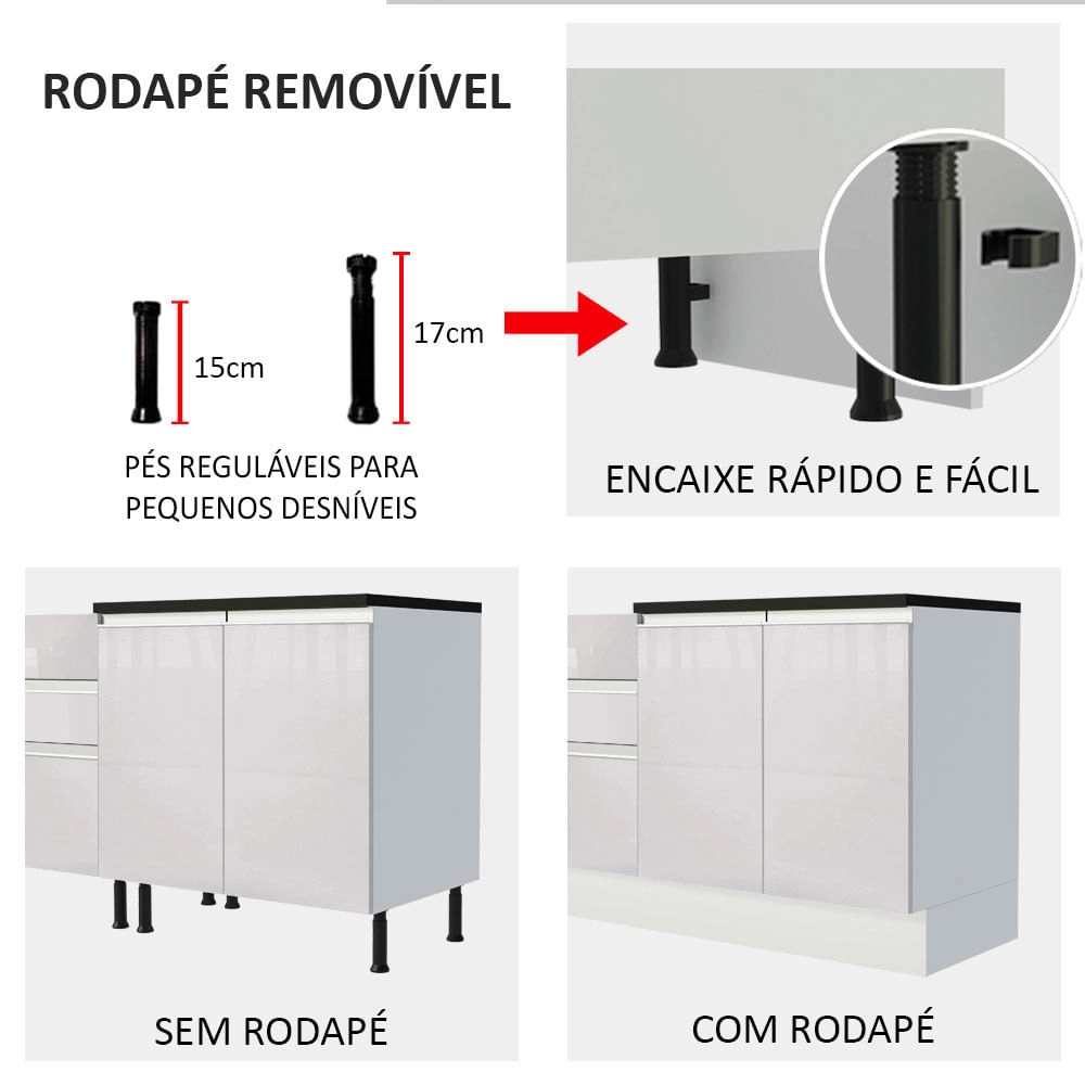 Kit Área De Serviço Madesa Acordes 100% MDF com 2 Armários e Torre Portas Branco Brilho Cor:Branco