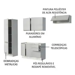 Cozinha Compacta Madesa 100% MDF Acordes Com Armário e Balcão Portas Branco Brilho Cor:Branco