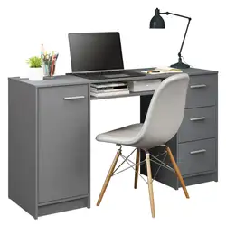 Escrivaninha Mesa para Computador Madesa Alaska 3 Gavetas 1 Porta Cinza Cor:Cinza
