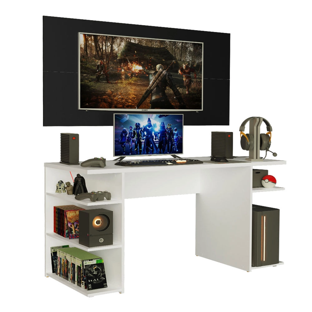 Mesa para Computador Gamer e Painel para TV até 50 Madesa Branco/Preto Cor:Branco/Preto