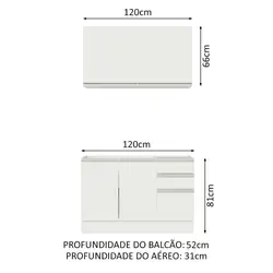 Cozinha Compacta Madesa Glamy 120003 com Armário e Balcão (Sem Tampo e Pia) Branco Cor:Branco
