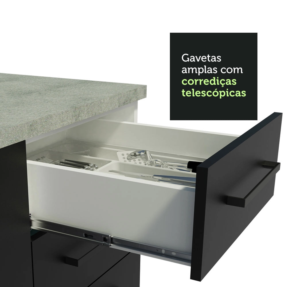 Cozinha Compacta Madesa Agata 120002 com Armário e Balcão (Sem Tampo e Pia) Branco/Preto Cor:Branco Preto