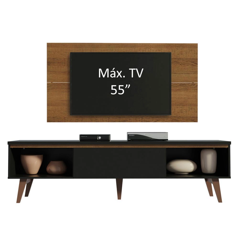 Rack Madesa Reims e Painel para TV até 55 Polegadas 2 Portas e 1 Gaveta Rustic/Preto Cor:Rustic/Preto