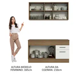 Cozinha Compacta Madesa Agata 150001 com Armário e Balcão (Com Tampo) Rustic/Branco Cor:Rustic Branco