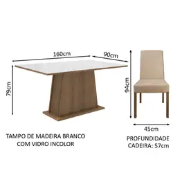 Conjunto Sala de Jantar Madesa Patricia Mesa Tampo de Vidro com 6 Cadeiras Rustic/Branco/Imperial Cor:Rustic/Branco/Imperial