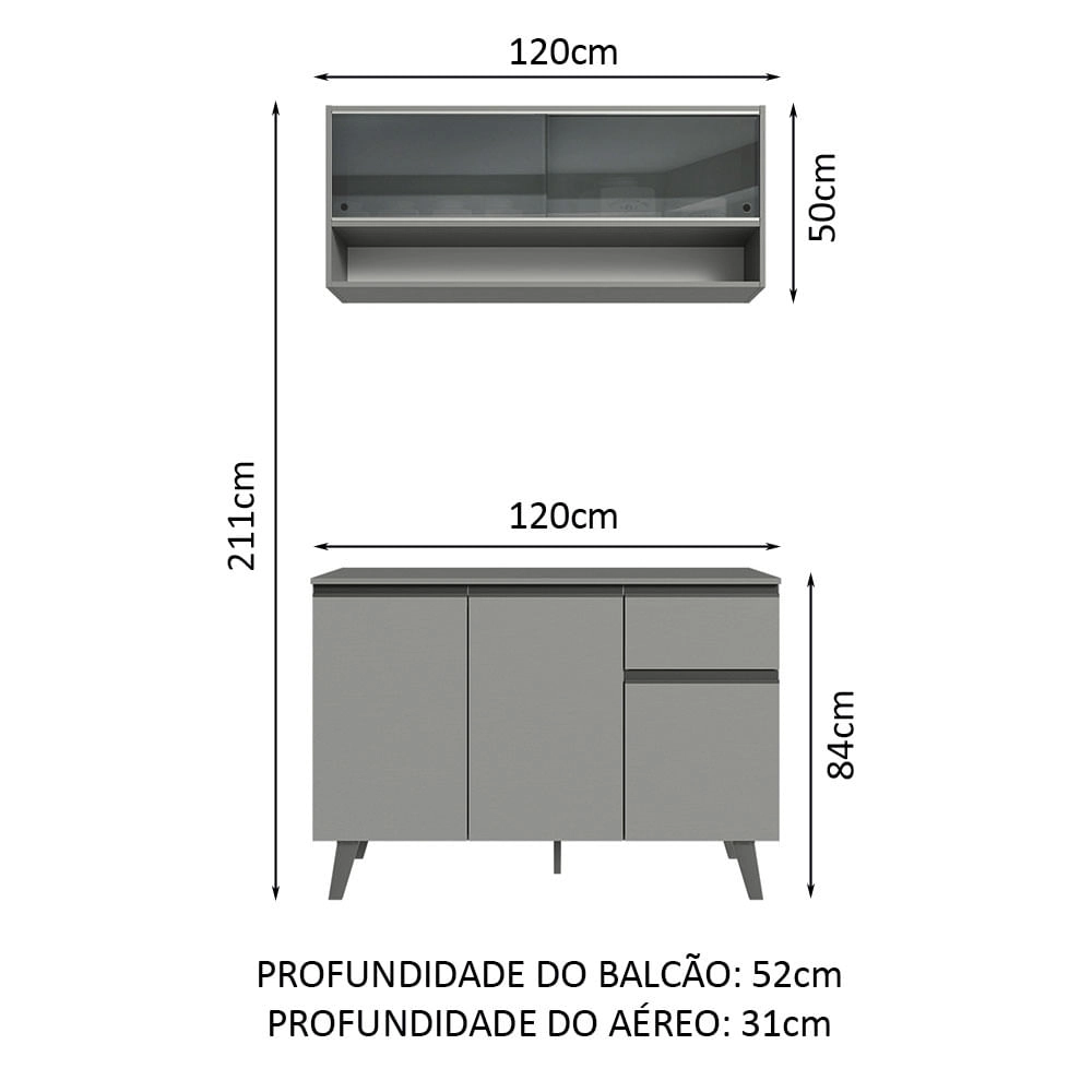 Armário de Cozinha Compacta 120cm Cinza Nice Madesa 01 Cor:Cinza