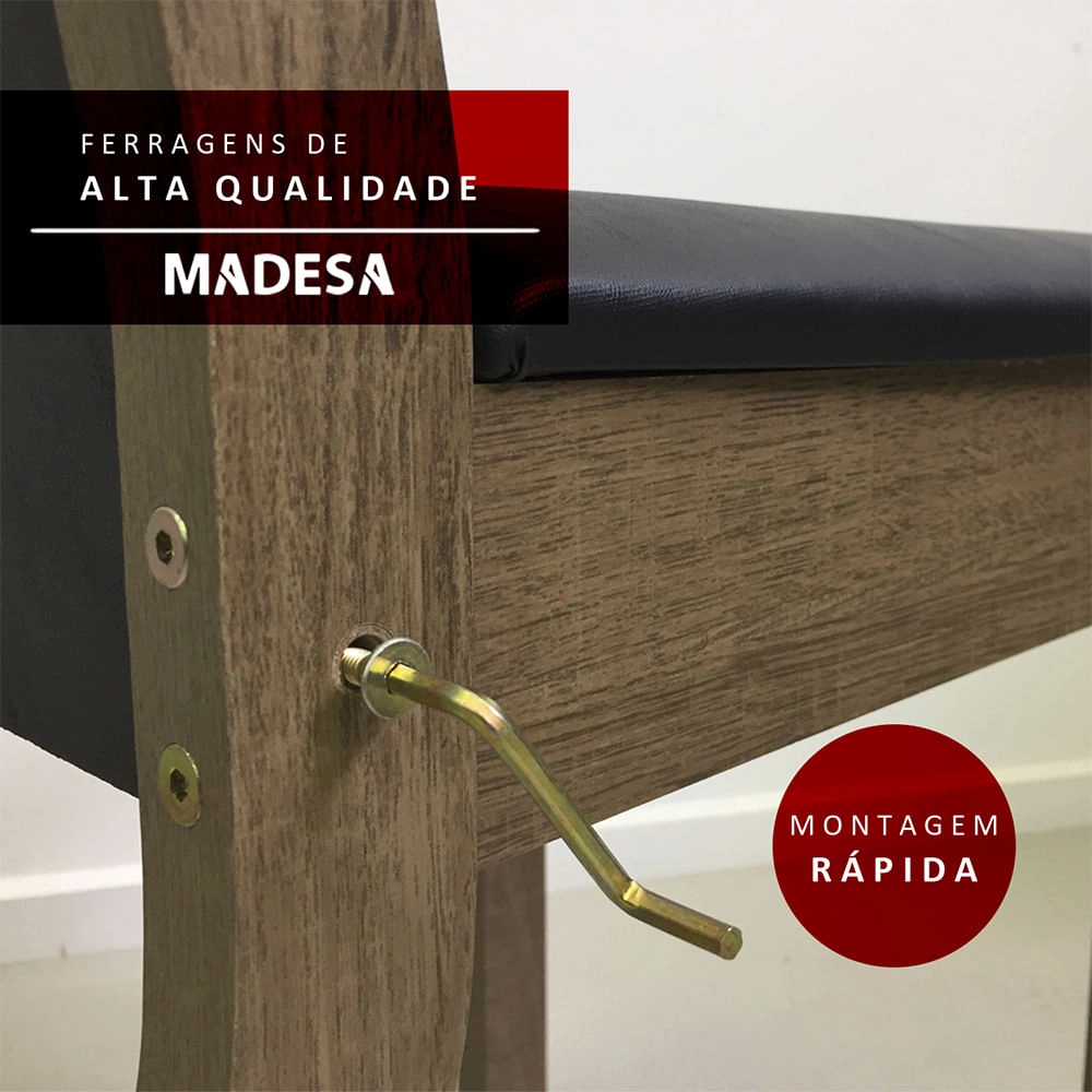 Conjunto Sala de Jantar Madesa Karen Mesa Tampo de Madeira com 4 Cadeiras Cor:Rustic/Preto/Imperial