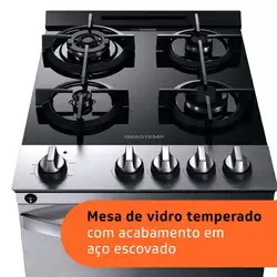 Fogão Brastemp 4 Bocas Inox com mesa de vidro, dupla chama e grill elétrico - BFO4VBR 220V