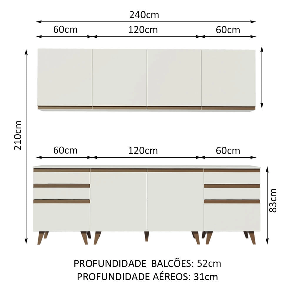 Cozinha Completa Madesa Reims 240002 com Armário e Balcão Branco Cor:Branco