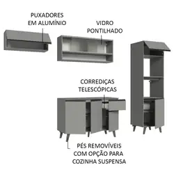 Armário de Cozinha Completa 260cm Cinza Nice Madesa 04 Cor:Cinza