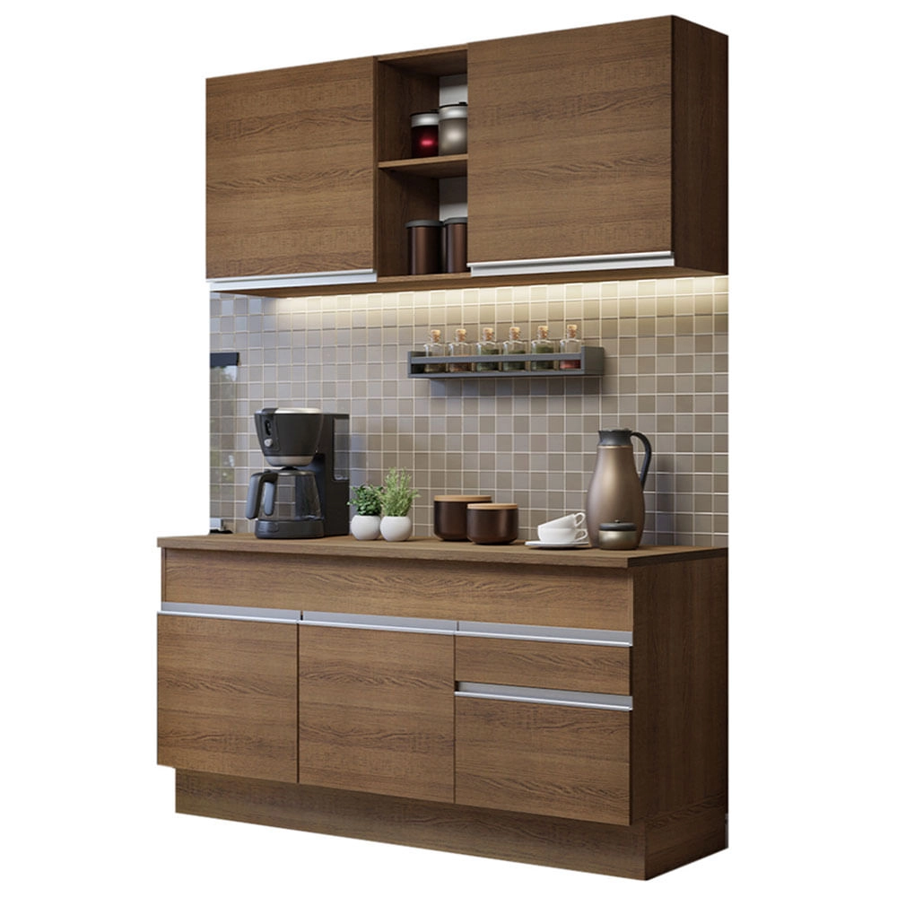 Cozinha Compacta Madesa Glamy 150001 com Armário e Balcão (Com Tampo) Rustic Cor:Rustic