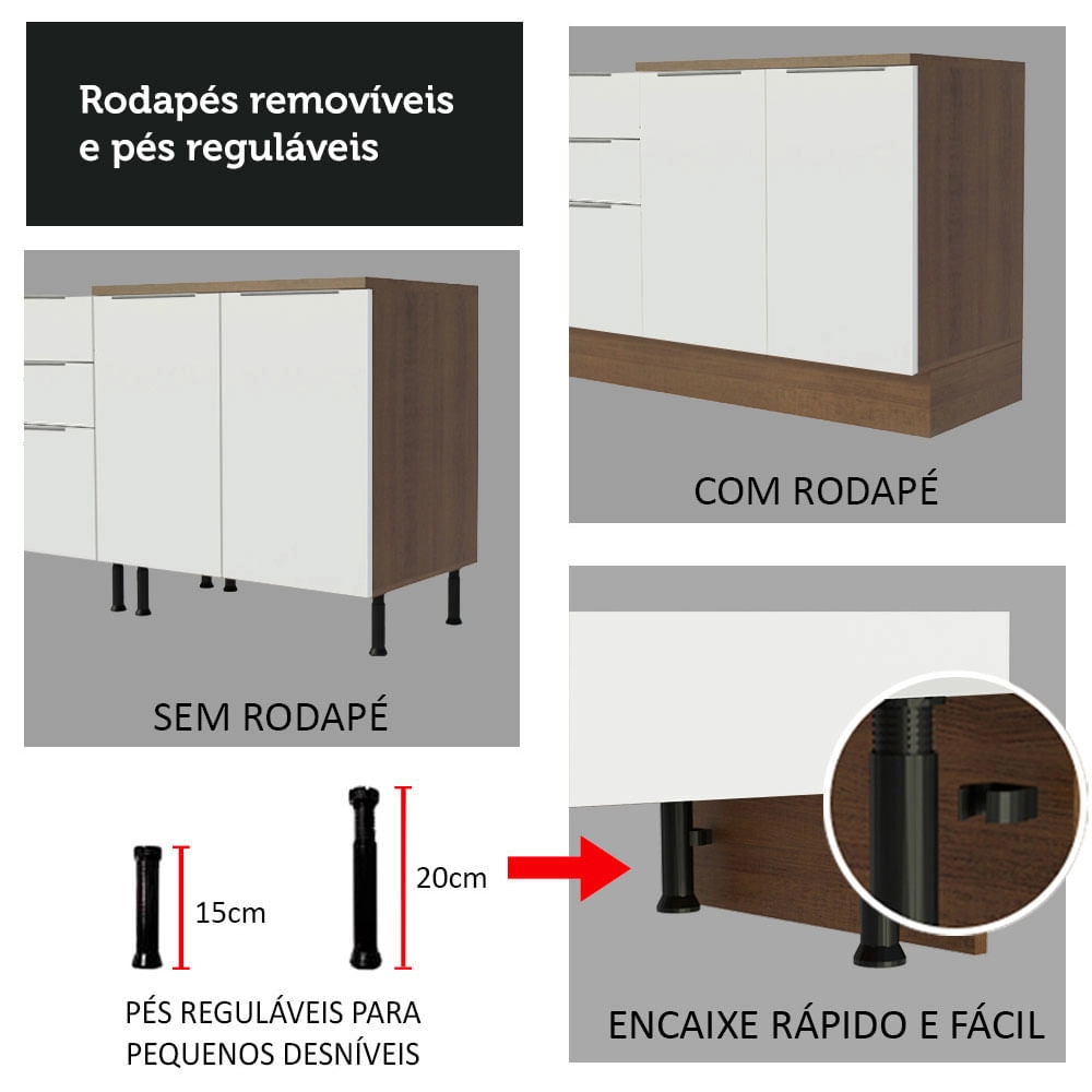 Balcão de Pia Madesa Stella 2 Portas e 3 Gavetas Rustic/Branco Cor:Rustic/Branco