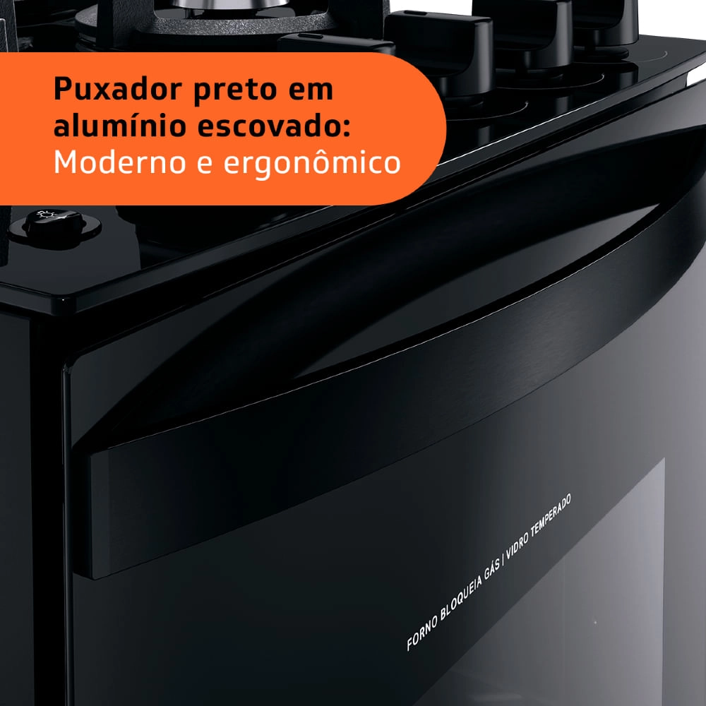 Fogão Brastemp 4 Bocas Preto com mesa de vidro e dupla chama  - BFO4XAE Bivolt