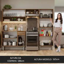 Armário de Cozinha Compacta Madesa Emilly Pop com Balcão Rustic/Preto Cor:Rustic/Preto