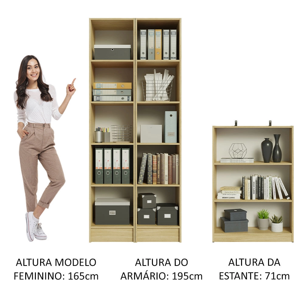 Conjunto Escritório Home Office Madesa Estante 6907 + 2 Armários Carvalho Cor:Carvalho