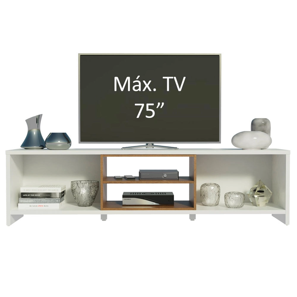 Rack para TV até 75 Polegadas Madesa Metz 180 cm 2 portas Branco/Rustic Cor:Branco/Rustic