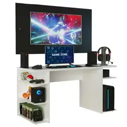 Mesa para Computador Gamer e Painel até 58 Madesa Branco/Preto Cor:Branco/Preto