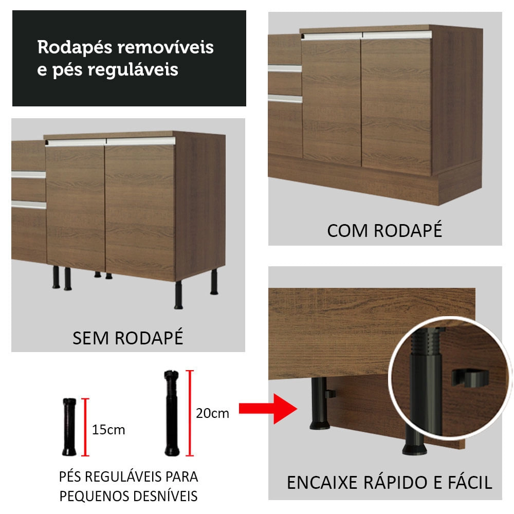 Cozinha Compacta Madesa Glamy 150001 com Armário e Balcão (Com Tampo) Rustic Cor:Rustic