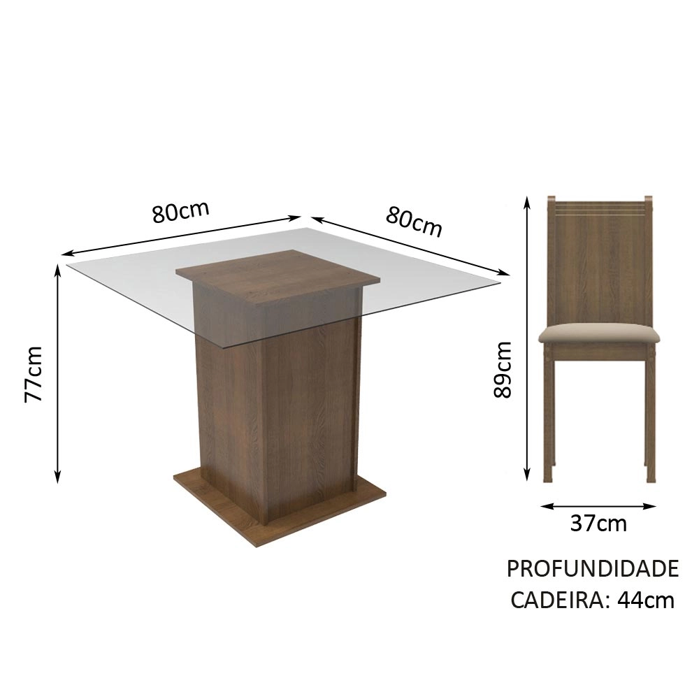 Conjunto Sala de Jantar Madesa Maya Mesa Tampo de Vidro com 4 Cadeiras Rustic/Pérola Cor:Rustic/Pérola