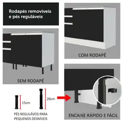 Cozinha Completa de Canto Madesa Glamy 399001 com Armário e Balcão (Sem Tampo e Pia) Branco/Preto Cor:Branco/Preto