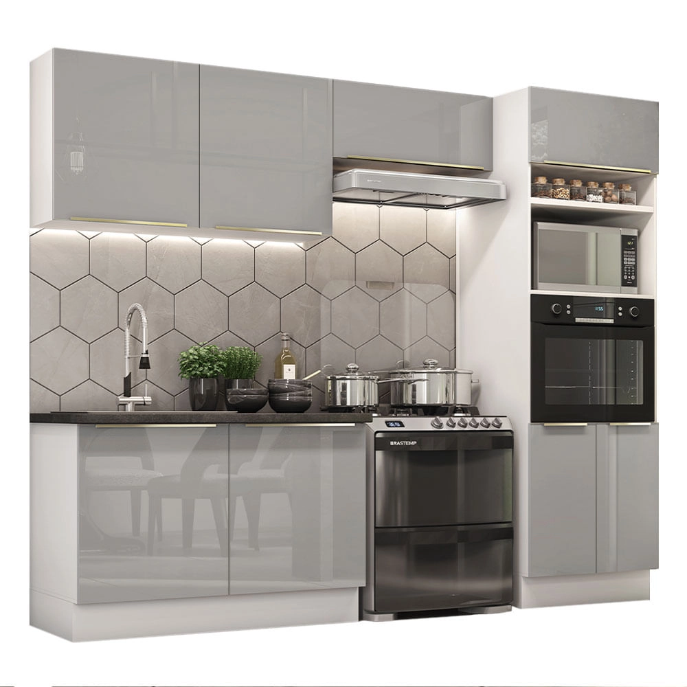 Cozinha Completa Madesa Lux 270001 com Armário e Balcão Branco/Cinza Cor:Branco Cinza