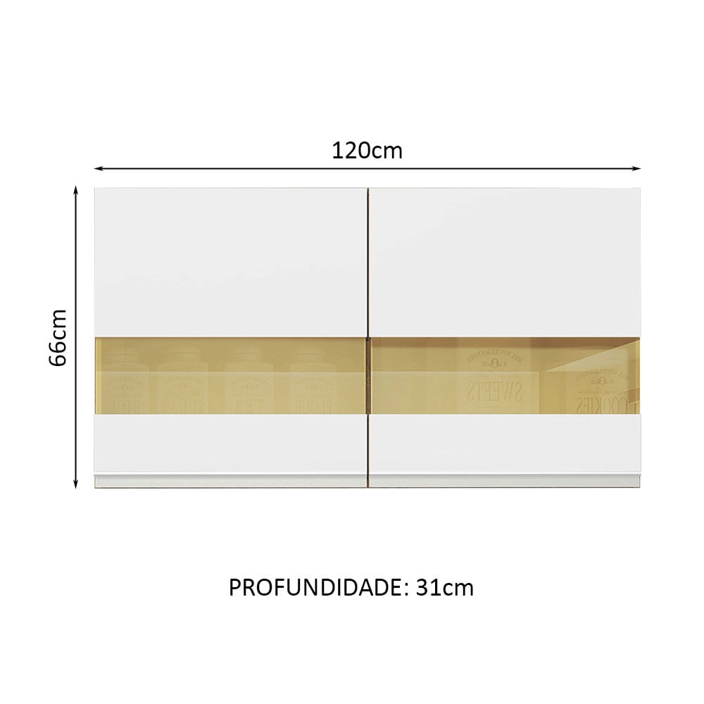 Armário Aéreo Madesa Glamy 120 cm 2 Portas com Vidro Rustic/Branco Cor:Rustic/Branco