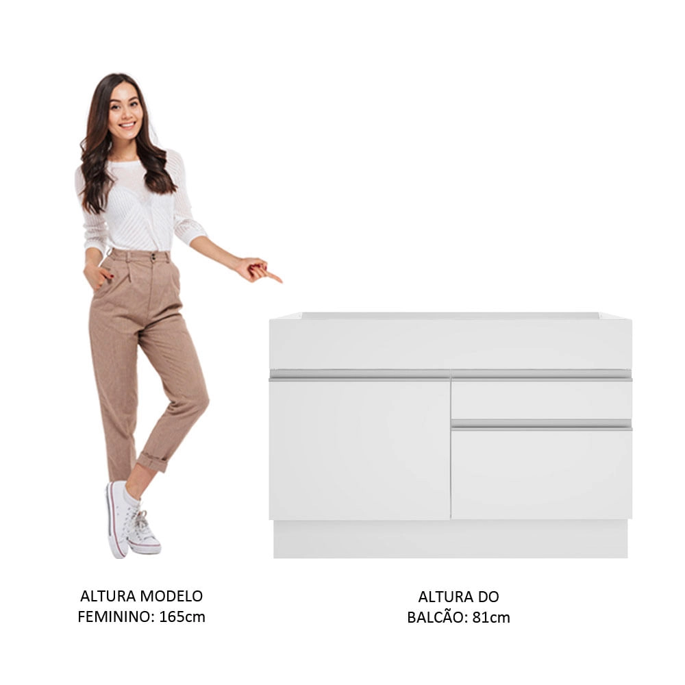 Balcão Gabinete de Pia Madesa Glamy 120 cm 1 Porta 2 Gavetas Branco Cor:Branco