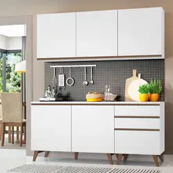 Cozinha Compacta Madesa Reims com Balcão 5 Portas 3 Gavetas Branco Cor:Branco