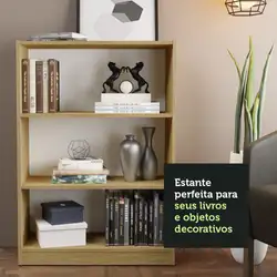 Estante para Livros Home Sala Madesa 6907 com 3 Nichos Carvalho Cor:Carvalho