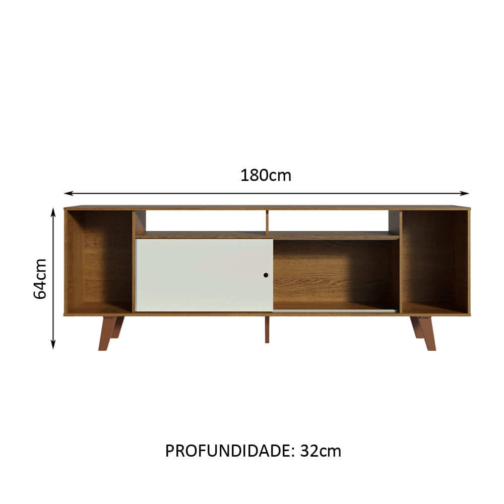 Rack para TV até 65 Polegadas Madesa Cancun com Pés Rustic/Rustic/Branco Cor:Rustic/Branco