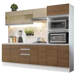 Armário de Cozinha Completa 100% MDF 250 cm Branco/Rustic/Crema Smart Madesa 02 Cor:Branco/Rustic/Crema