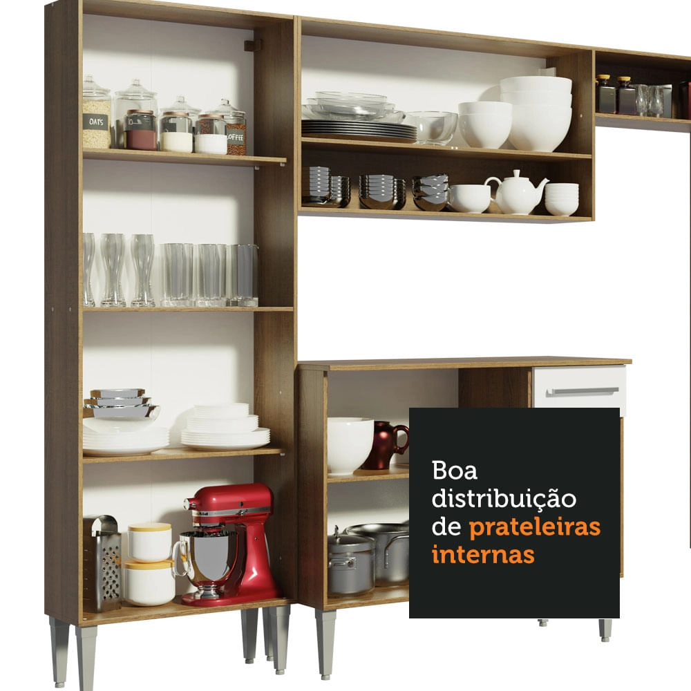 Cozinha Compacta Madesa Emilly Pop Com Armário e Balcão Branco/Rustic Cor:Branco/Rustic